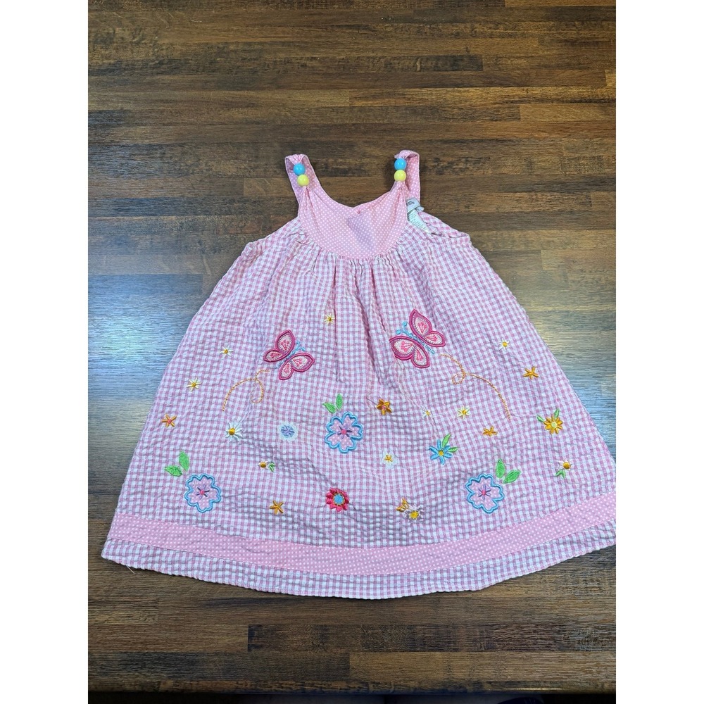 Vintage Y2K girls summer gingham seersucker dress size 3T. Butterflies & flowers